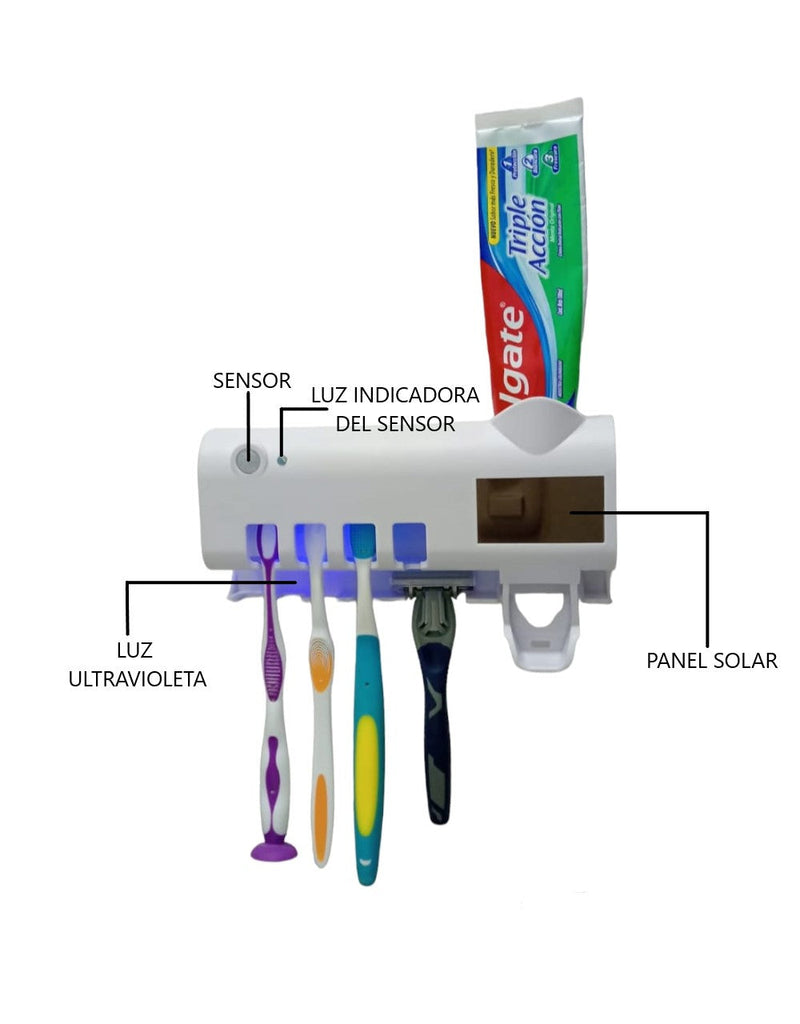 PORTA CEPILLOS INTELIGENTE CON PROTECCIÓN UV Y DISPENSADOR DE PASTA